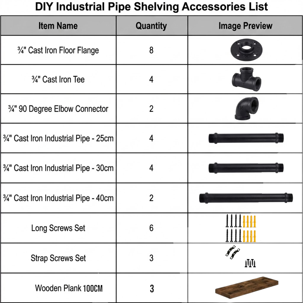 3 Tier DIY Industrial Pipe Shelf 100CM