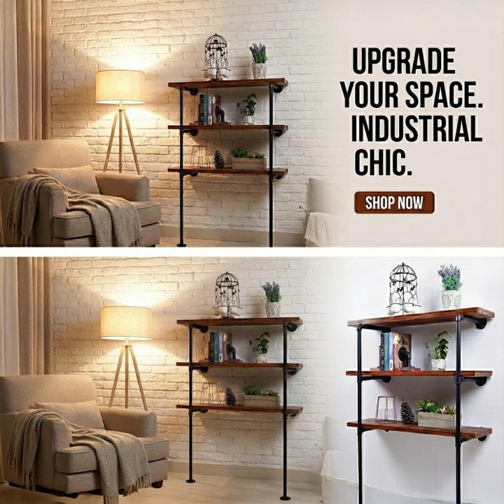 3 Tier DIY Industrial Pipe Shelf 100CM