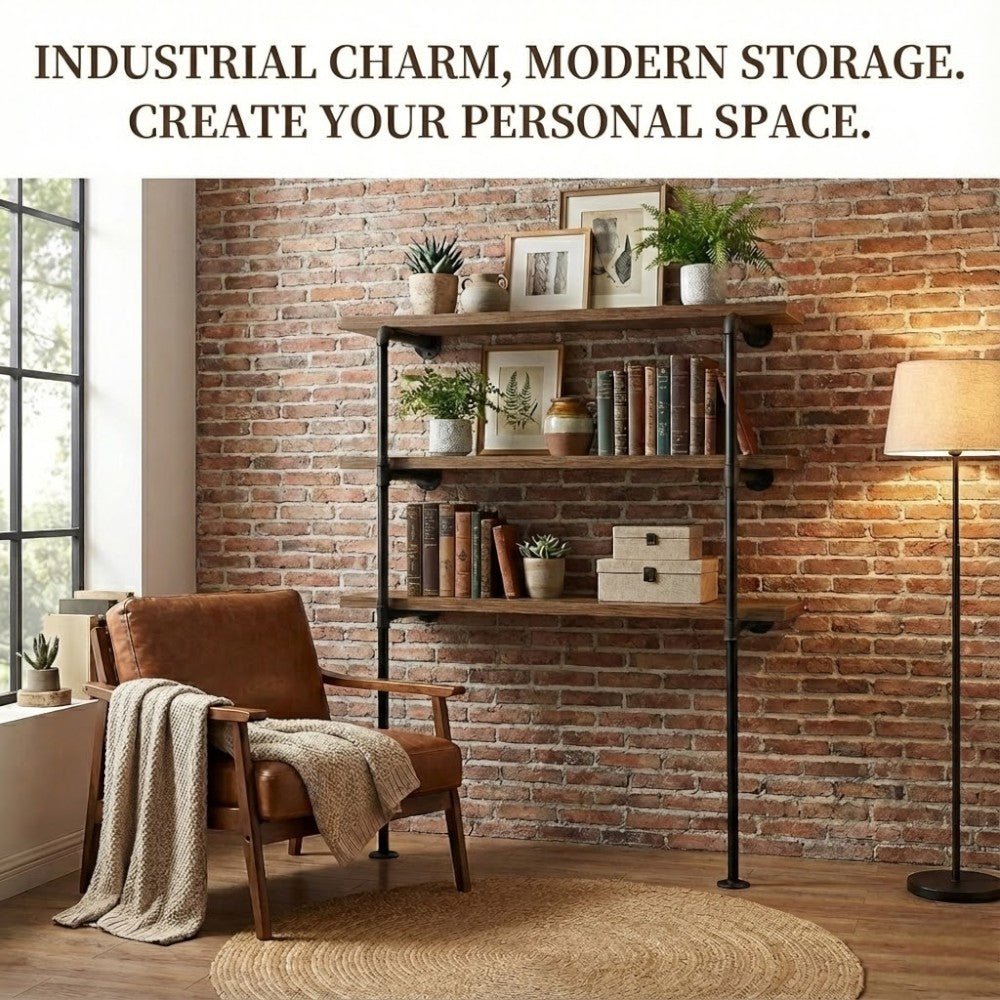 3 Tier DIY Industrial Pipe Shelf 100CM