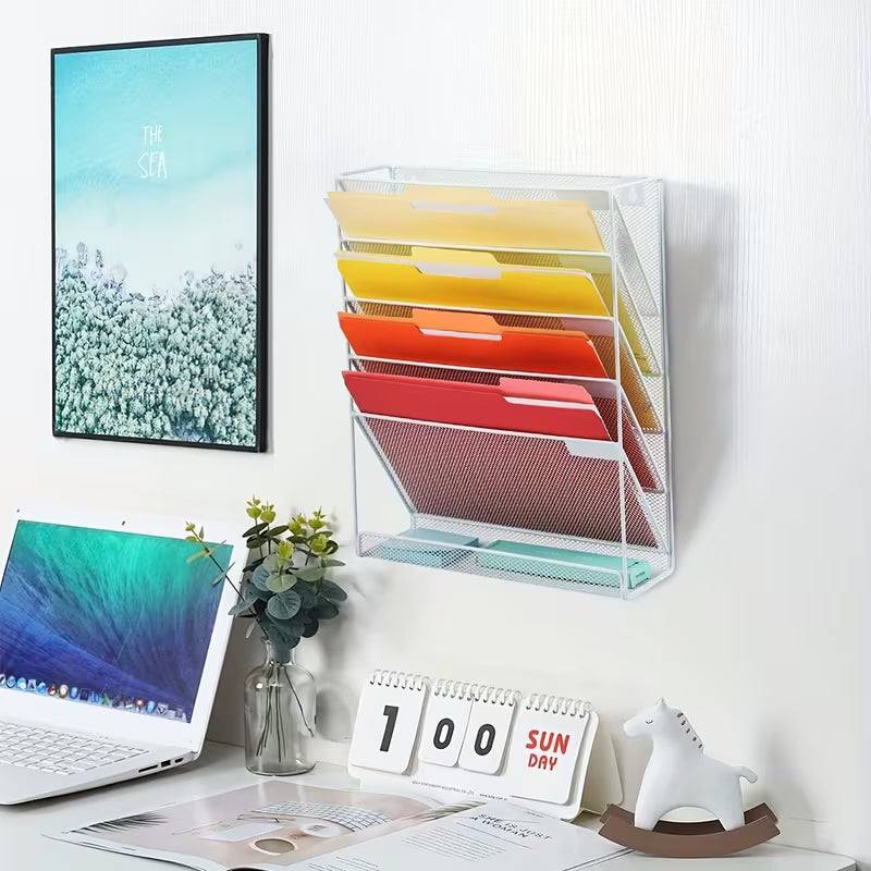 6 Tier Mesh File Organizer - White