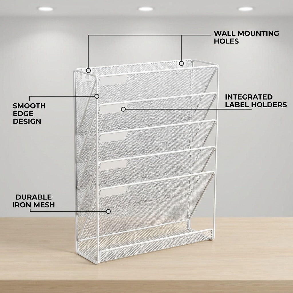 6 Tier Mesh File Organizer - White