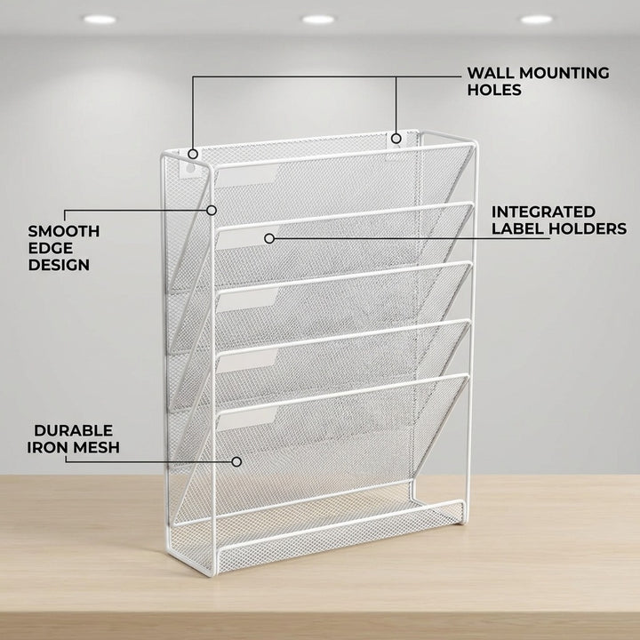 6 Tier Mesh File Organizer - White