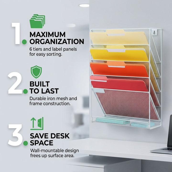 6 Tier Mesh File Organizer - White