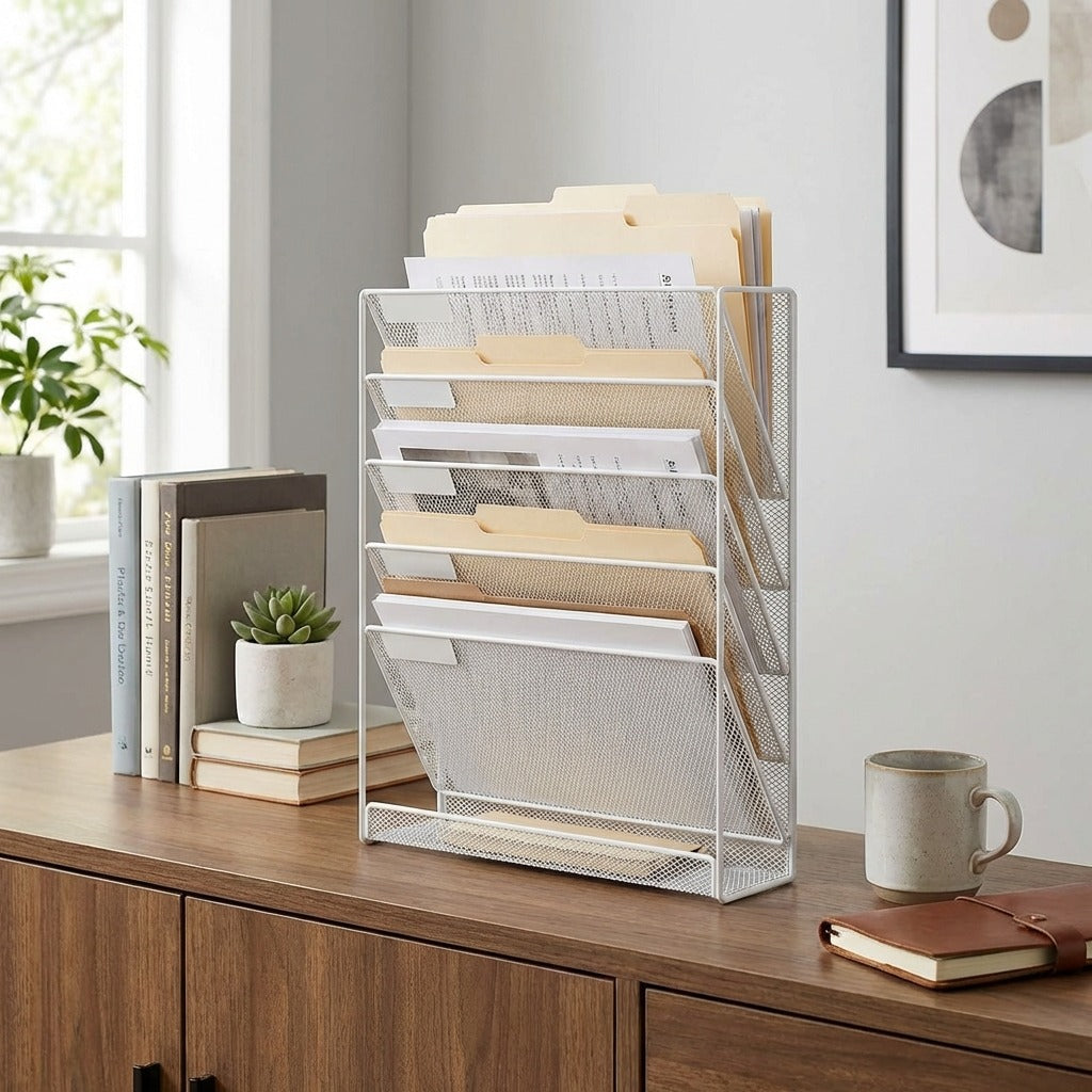 6 Tier Mesh File Organizer - White