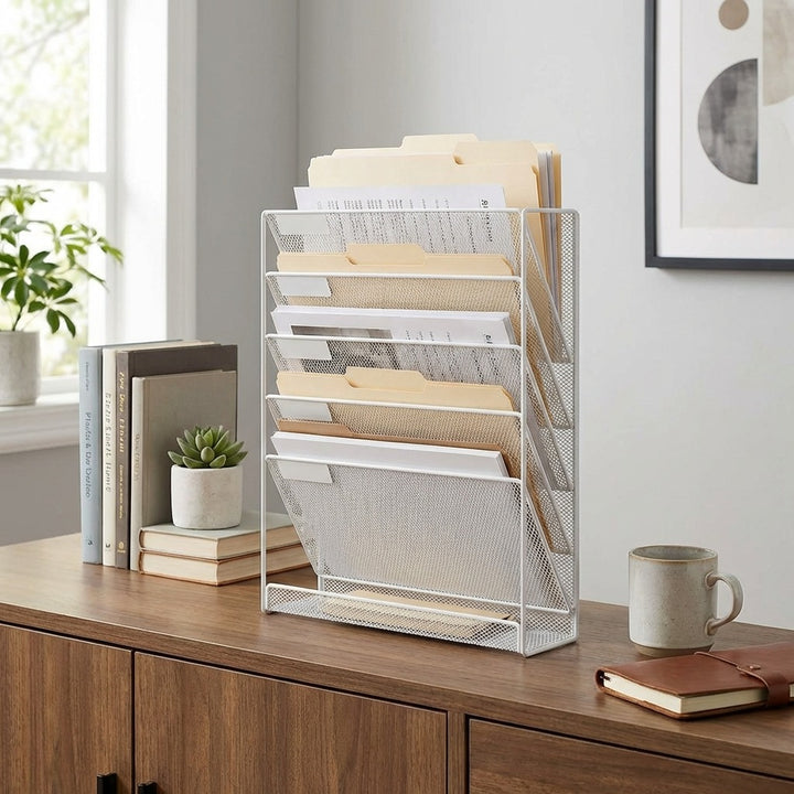 6 Tier Mesh File Organizer - White