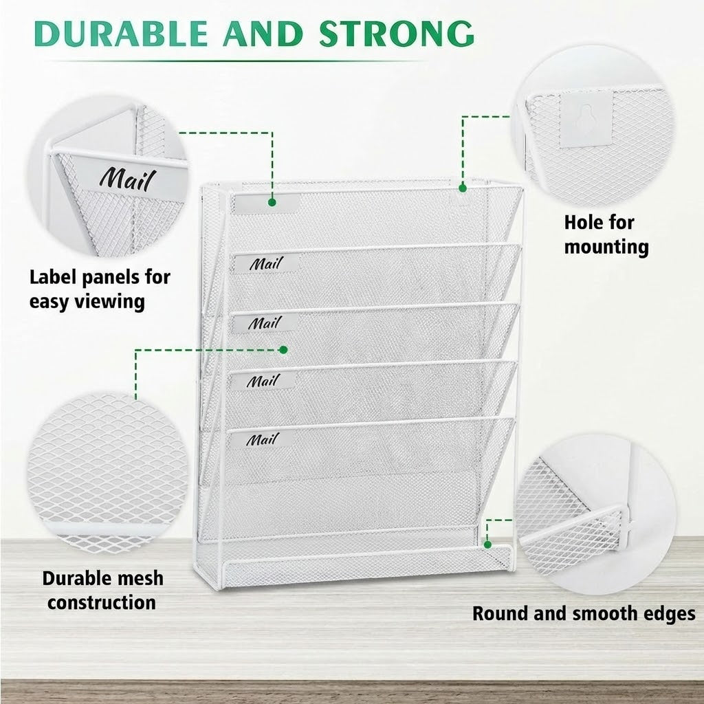 6 Tier Mesh File Organizer - White