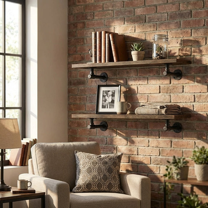 2 Pack Industrial Pipe Floating Shelves - 60CM