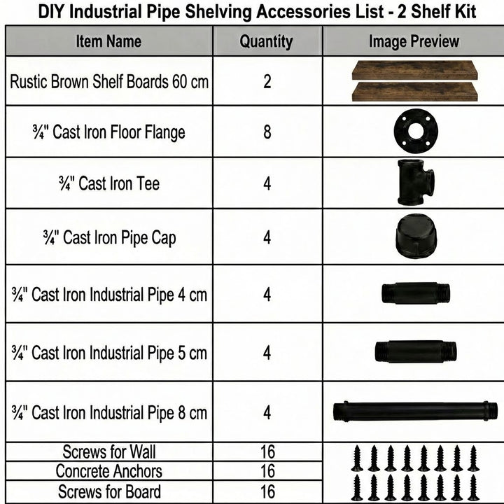 2 Pack Industrial Pipe Floating Shelves - 60CM