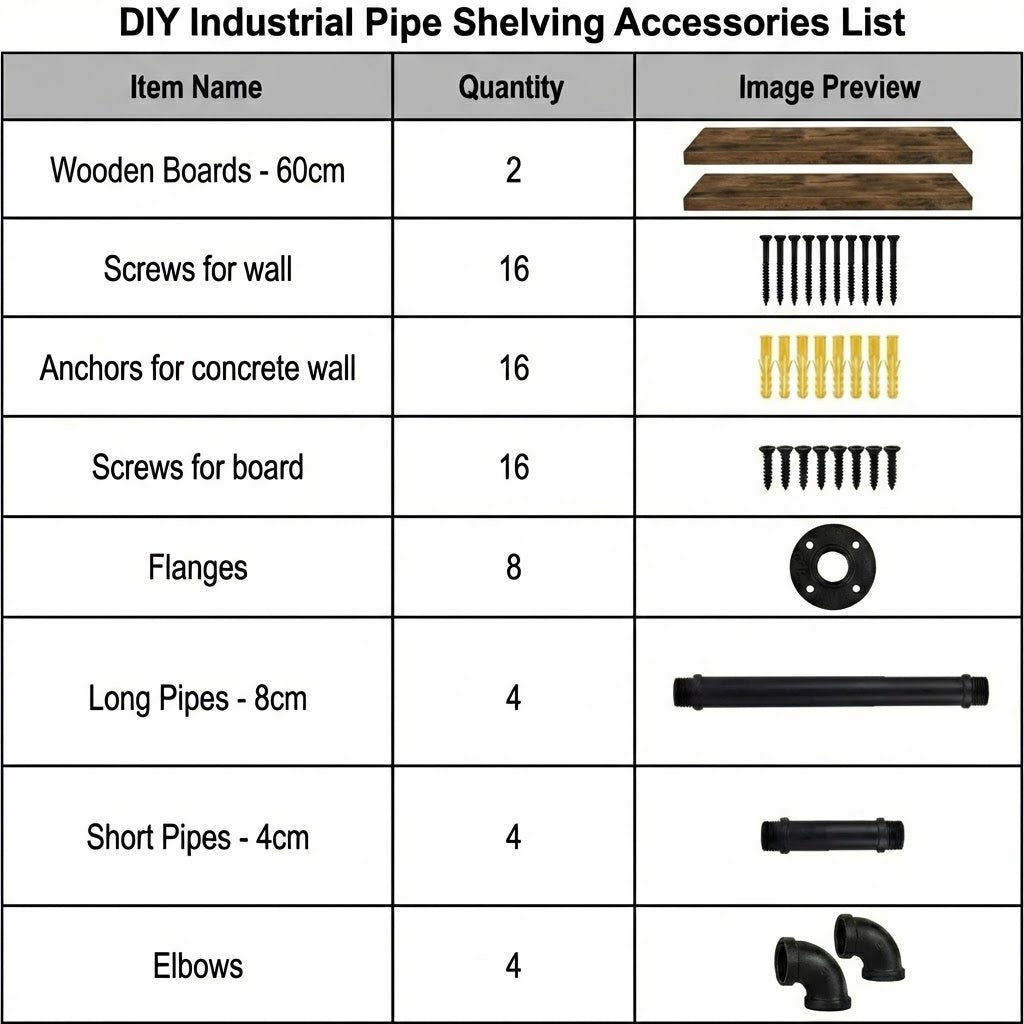 2 Pack Industrial Pipe Wall Shelf Decorative Floating Bookshelf - 60CM