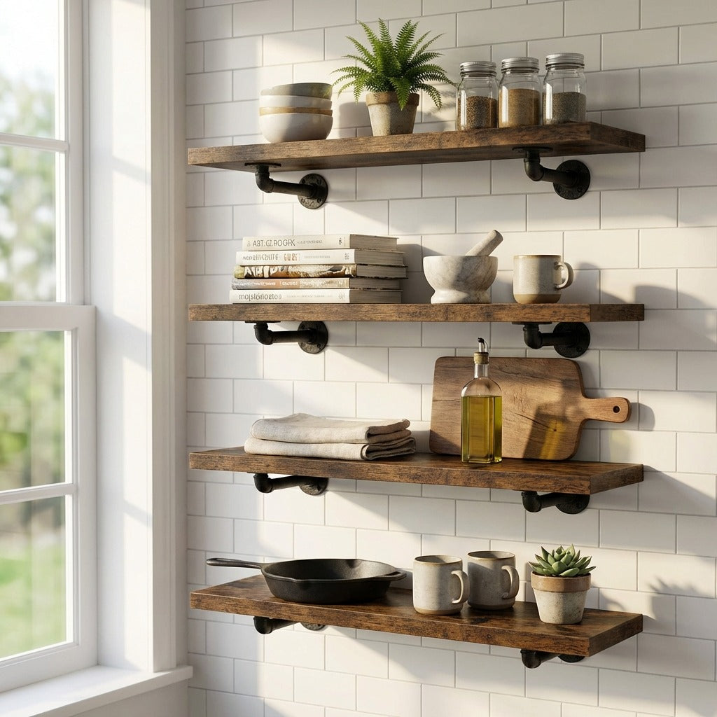 2 Pack Industrial Pipe Wall Shelf Decorative Floating Bookshelf - 60CM