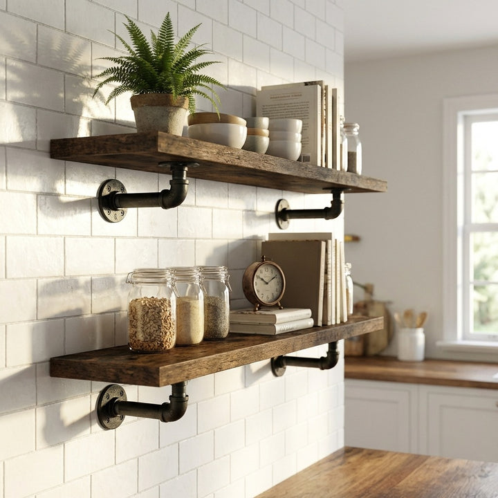 2 Pack Industrial Pipe Wall Shelf Decorative Floating Bookshelf - 60CM