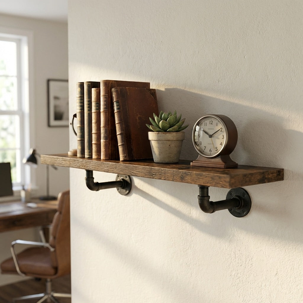 2 Pack Industrial Pipe Wall Shelf Decorative Floating Bookshelf - 60CM