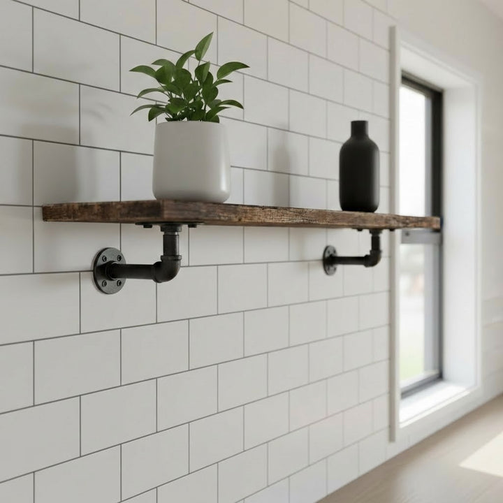 2 Pack Industrial Pipe Wall Shelf Decorative Floating Bookshelf - 60CM