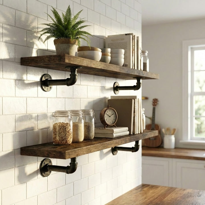 2 Pack Industrial Pipe Wall Shelf Decorative Floating Bookshelf - 60CM