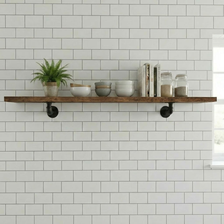 2 Pack Industrial Pipe Wall Shelf Decorative Floating Bookshelf - 60CM