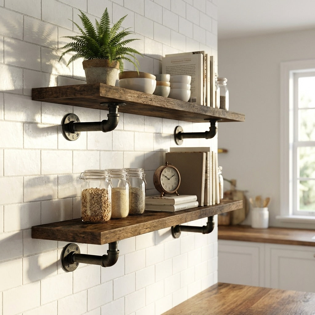 2 Pack Industrial Pipe Wall Shelf Decorative Floating Bookshelf - 100CM