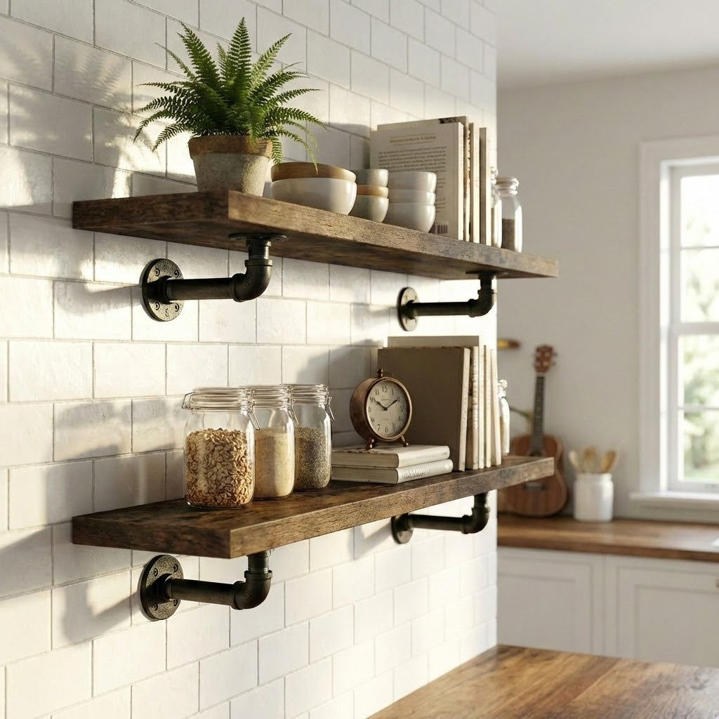 2 Pack Industrial Pipe Wall Shelf Decorative Floating Bookshelf - 100CM