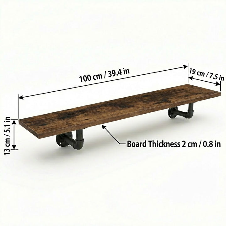 2 Pack Industrial Pipe Wall Shelf Decorative Floating Bookshelf - 100CM