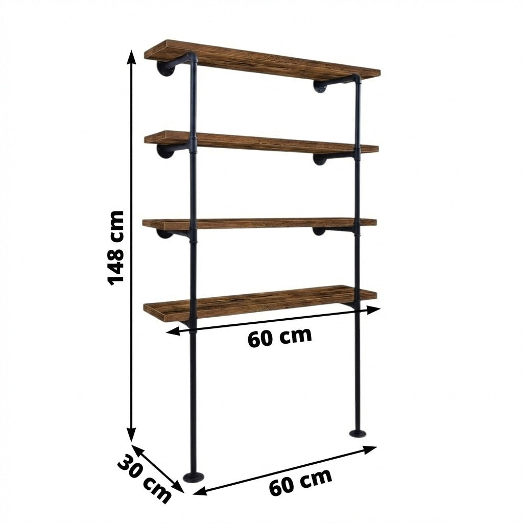 4 Tier Industrial Pipe Bookshelf Storage Display Rack 148cm x 60cm
