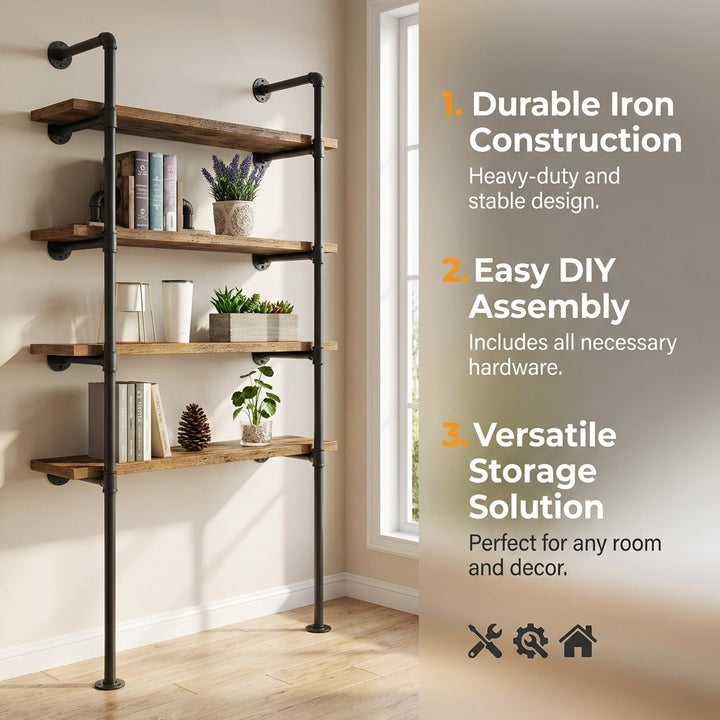 4 Tier Industrial Pipe Bookshelf Storage Display Rack 148cm x 60cm