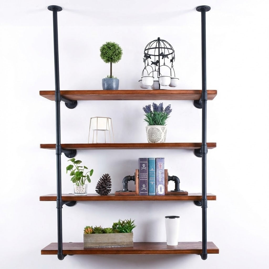 4 Tier Industrial Pipe Bookshelf Storage Display Rack 148cm x 60cm