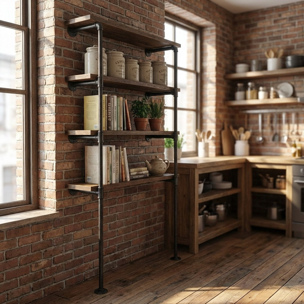 4 Tier Industrial Pipe Bookshelf Storage Display Rack 148cm x 60cm