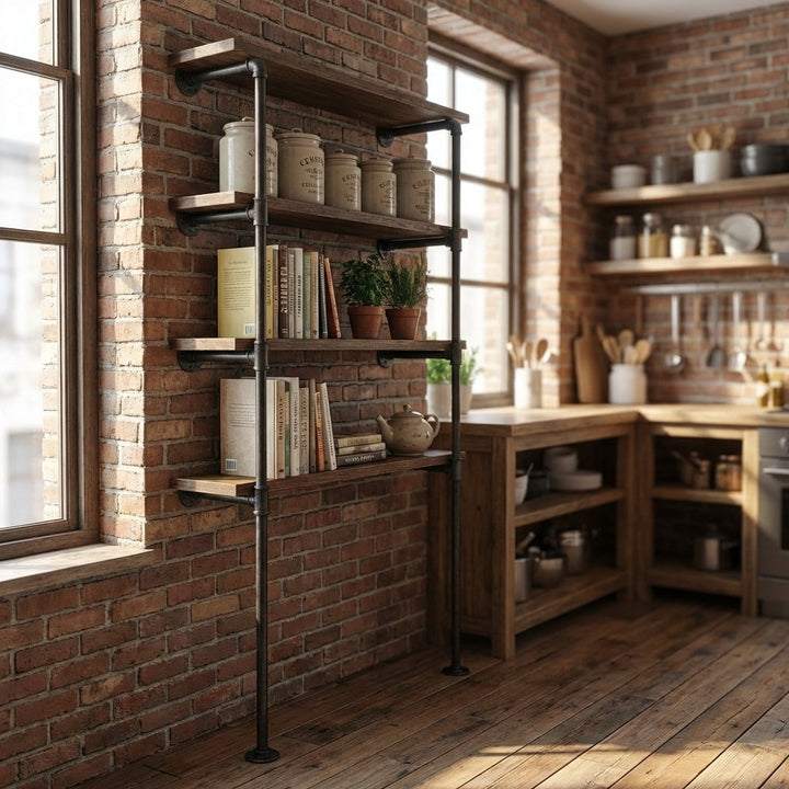 4 Tier Industrial Pipe Bookshelf Storage Display Rack 148cm x 60cm