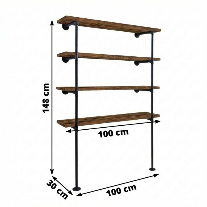 4 Tier Industrial Pipe Bookshelf Storage Display Rack 148cm x 100cm