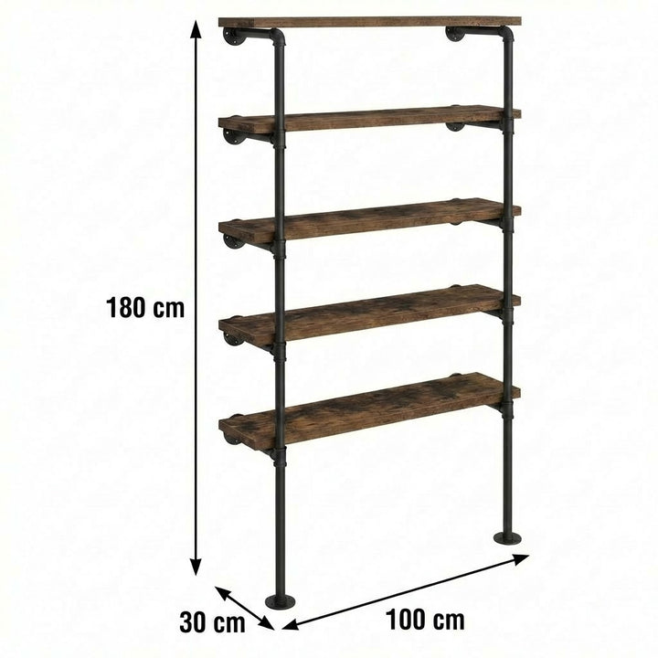 5 Tier Industrial Pipe Bookshelf Storage Display Rack 180cm x 100cm