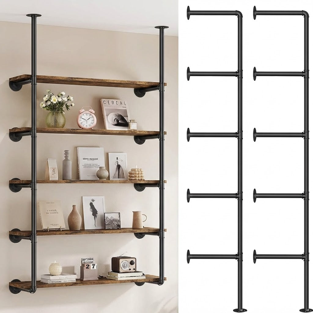5 Tier Industrial Pipe Bookshelf Storage Display Rack 180cm x 100cm