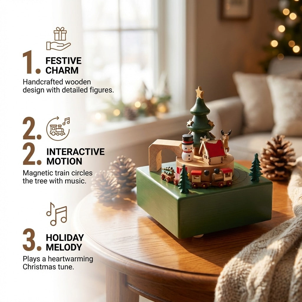 Wooden Christmas Tree Musical Box