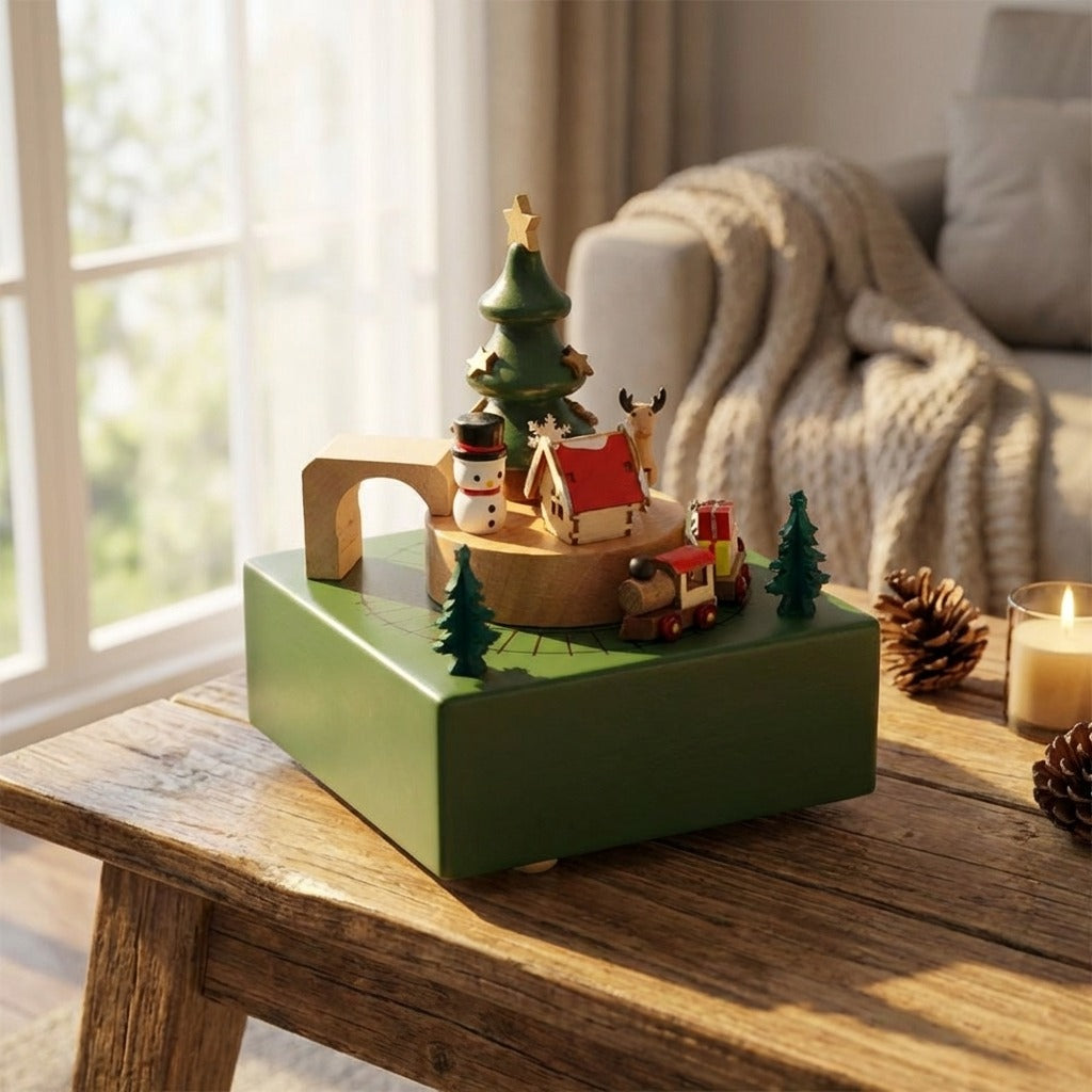 Wooden Christmas Tree Musical Box