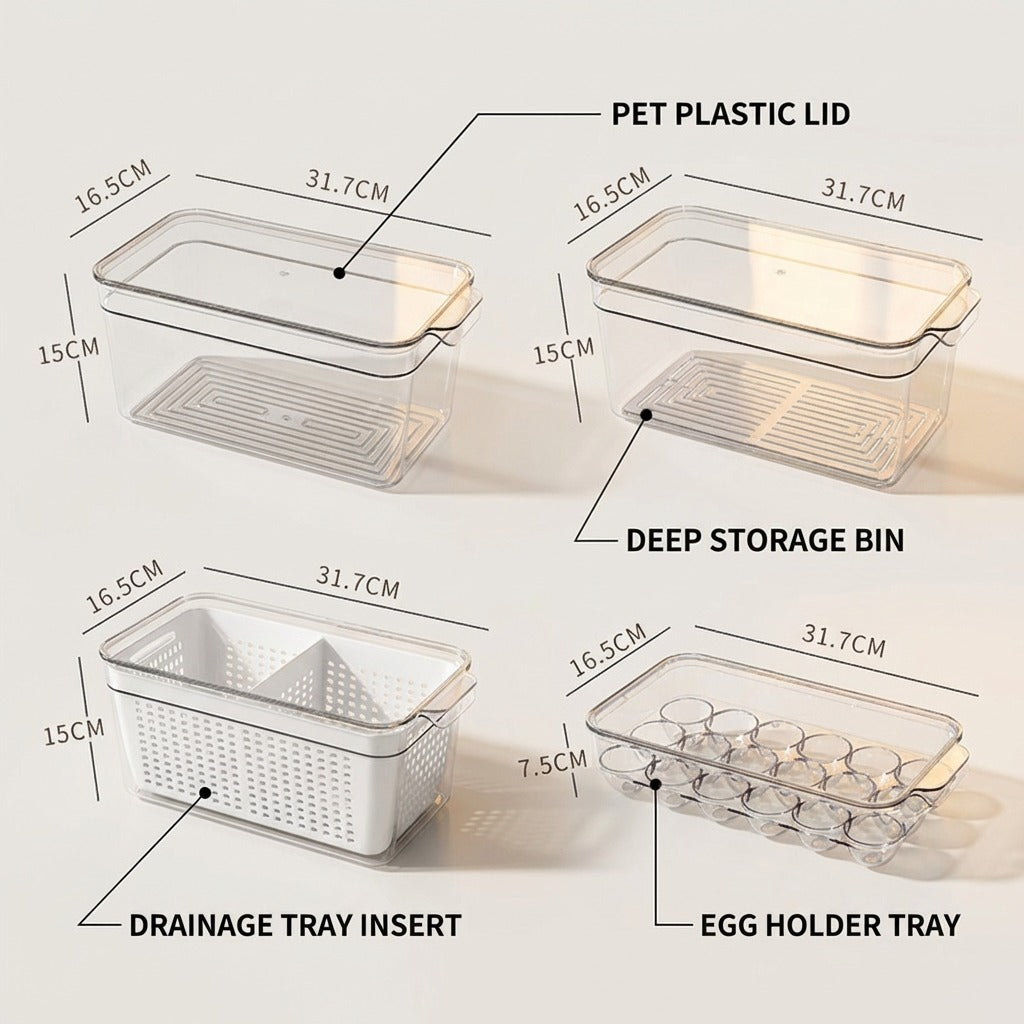 4-Piece Clear Refrigerator Organizer Set