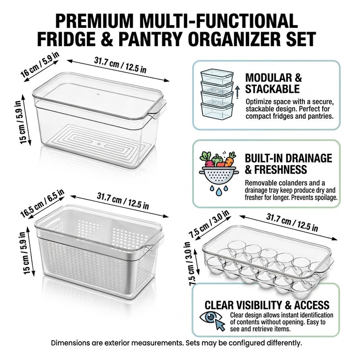 4-Piece Clear Refrigerator Organizer Set