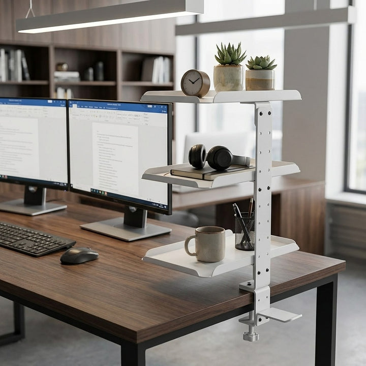 Clamp On Desk Shelf-White