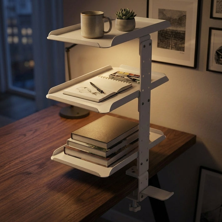 Clamp On Desk Shelf-White
