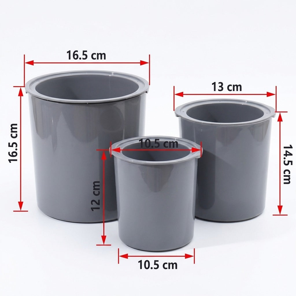 Set of 3 Grey Plastic Planters with Wooden Stands