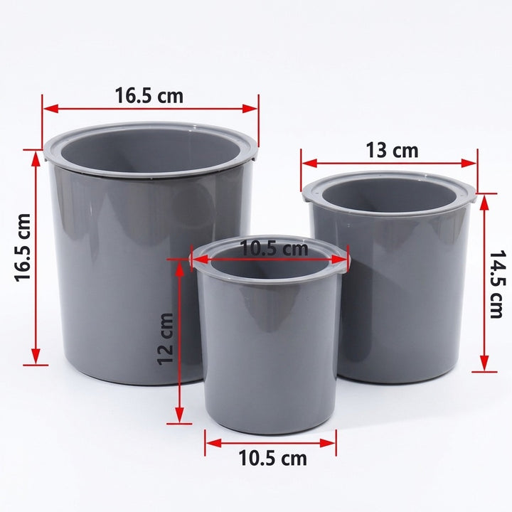 Set of 3 Grey Plastic Planters with Wooden Stands