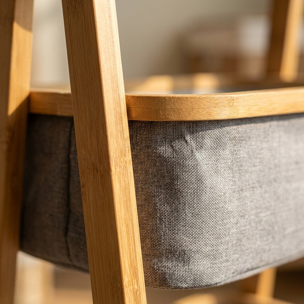 Natural Bamboo 3-Tier Laundry Basket Rack