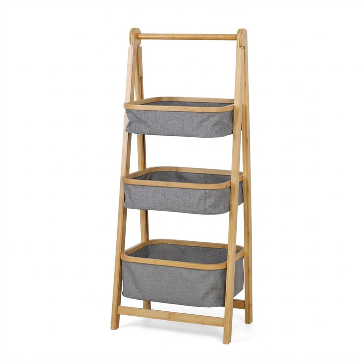 Natural Bamboo 3-Tier Laundry Basket Rack