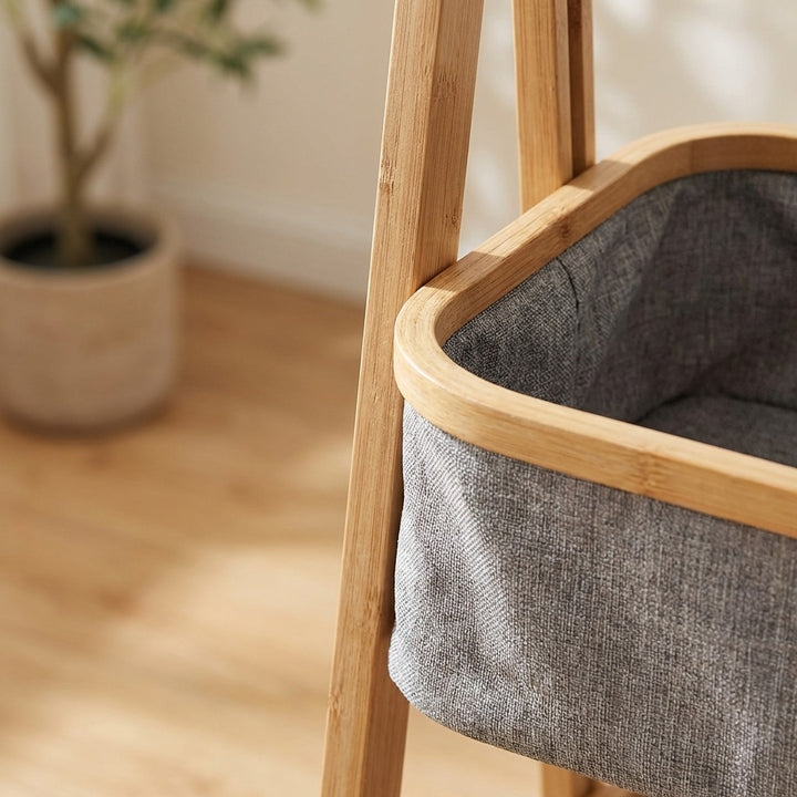 Natural Bamboo 2-Tier Laundry Basket Rack