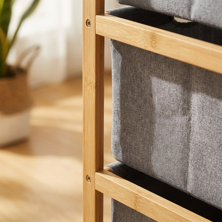 Natural Bamboo 3-Tier Storage Organizer with 3 Cationic Fabric Drawers
