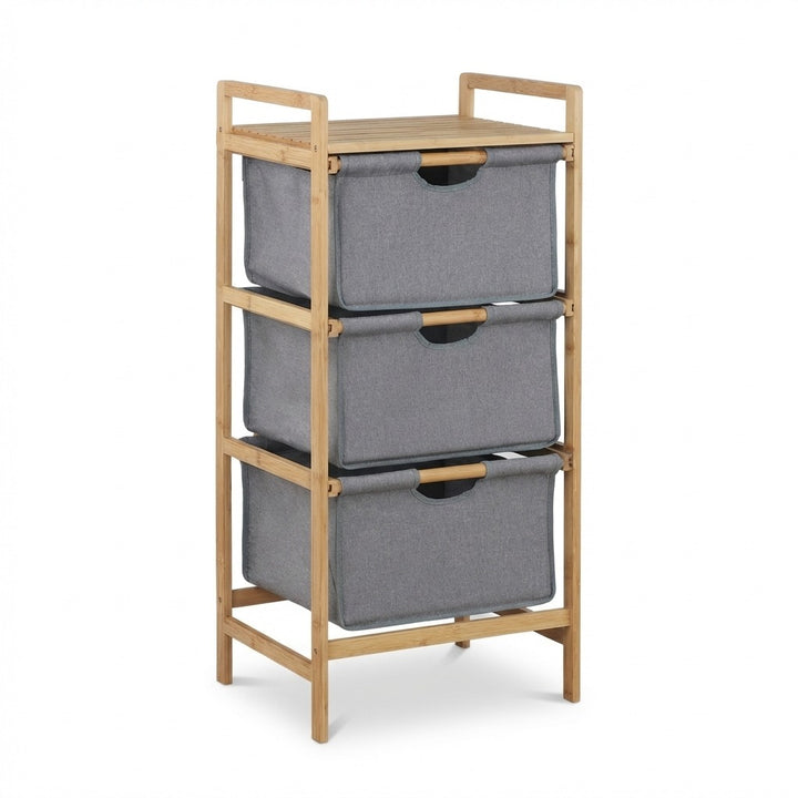 Natural Bamboo 3-Tier Storage Organizer with 3 Cationic Fabric Drawers