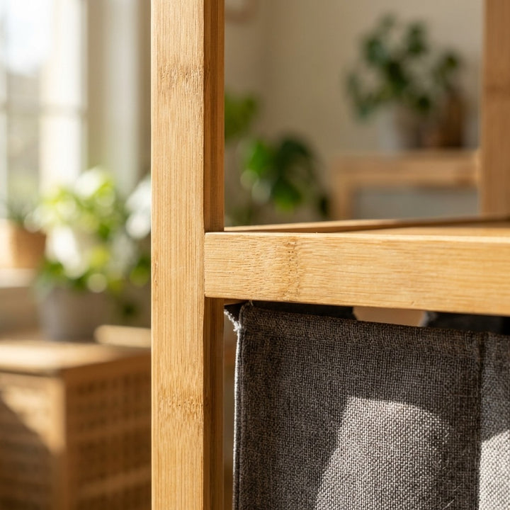 Natural Bamboo 2-Tier Multifunctional Storage Rack with Dual Cationic Fabric Drawers