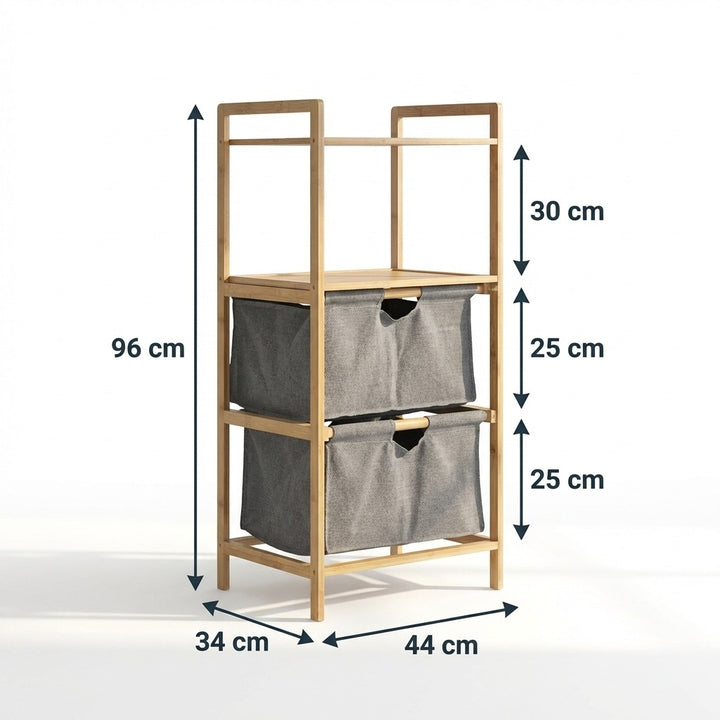 Natural Bamboo 2-Tier Multifunctional Storage Rack with Dual Cationic Fabric Drawers