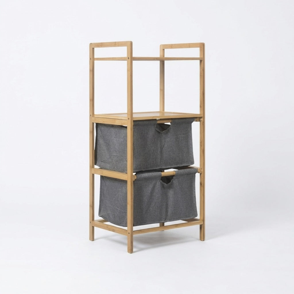 Natural Bamboo 2-Tier Multifunctional Storage Rack with Dual Cationic Fabric Drawers