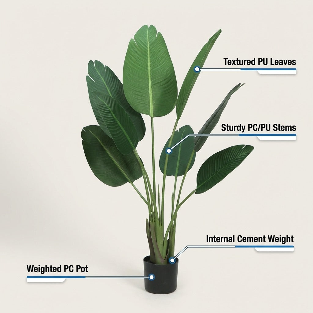 120cm Artificial Ravenala Tropical Palm Tree - Realistic Indoor Faux Plant