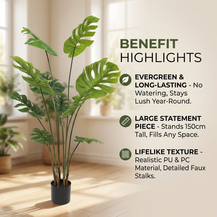 150cm Artificial Monstera Deliciosa Palm Tree - Realistic 8-Leaf Faux Plant