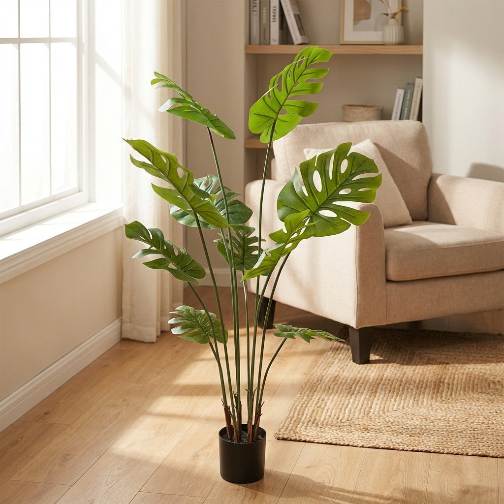 150cm Artificial Monstera Deliciosa Palm Tree - Realistic 8-Leaf Faux Plant