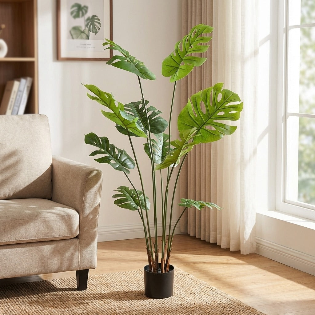 150cm Artificial Monstera Deliciosa Palm Tree - Realistic 8-Leaf Faux Plant